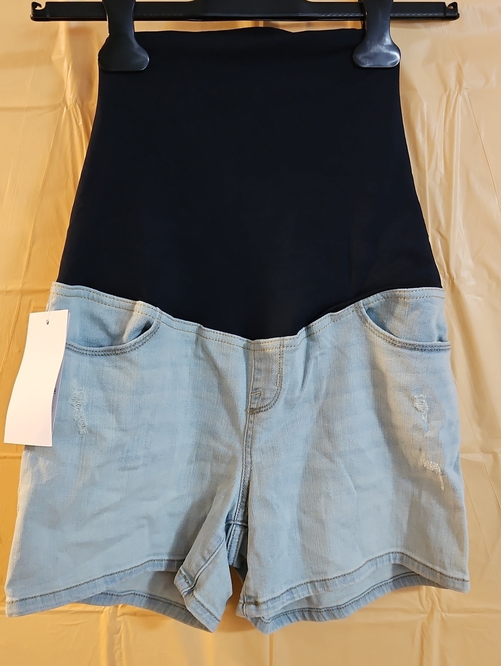 ISABEL MATERNITY CROSSOVER PANEL MIDI SHORT: DISTRESSED: LIGHT BLUE: NWT: SIZE 6